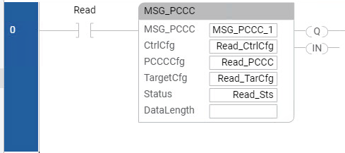 MSG_PCCC 消息的梯形图程序的梯级