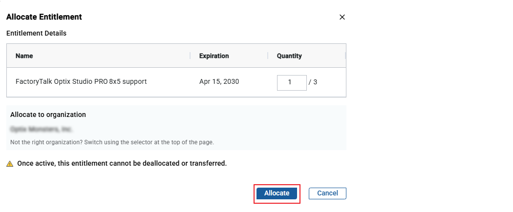 下图显示了单击以分配权利的位置。