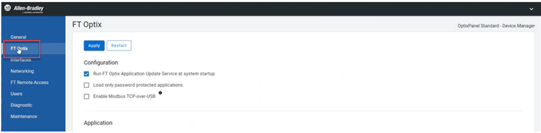 FactoryTalk OptixPanel Device Manager 上的初始画面。