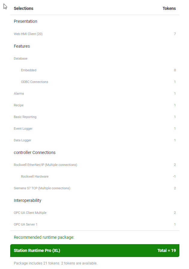 XL 系统中软件包的 Runtime 大小调整示例。