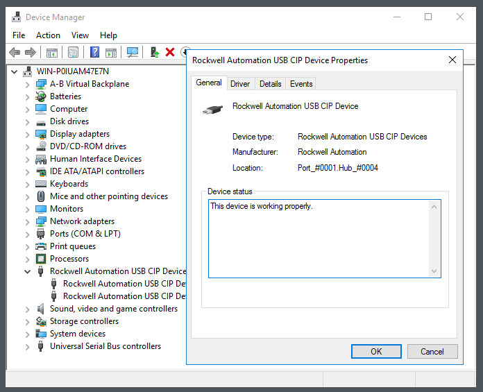 USB CIP device properties