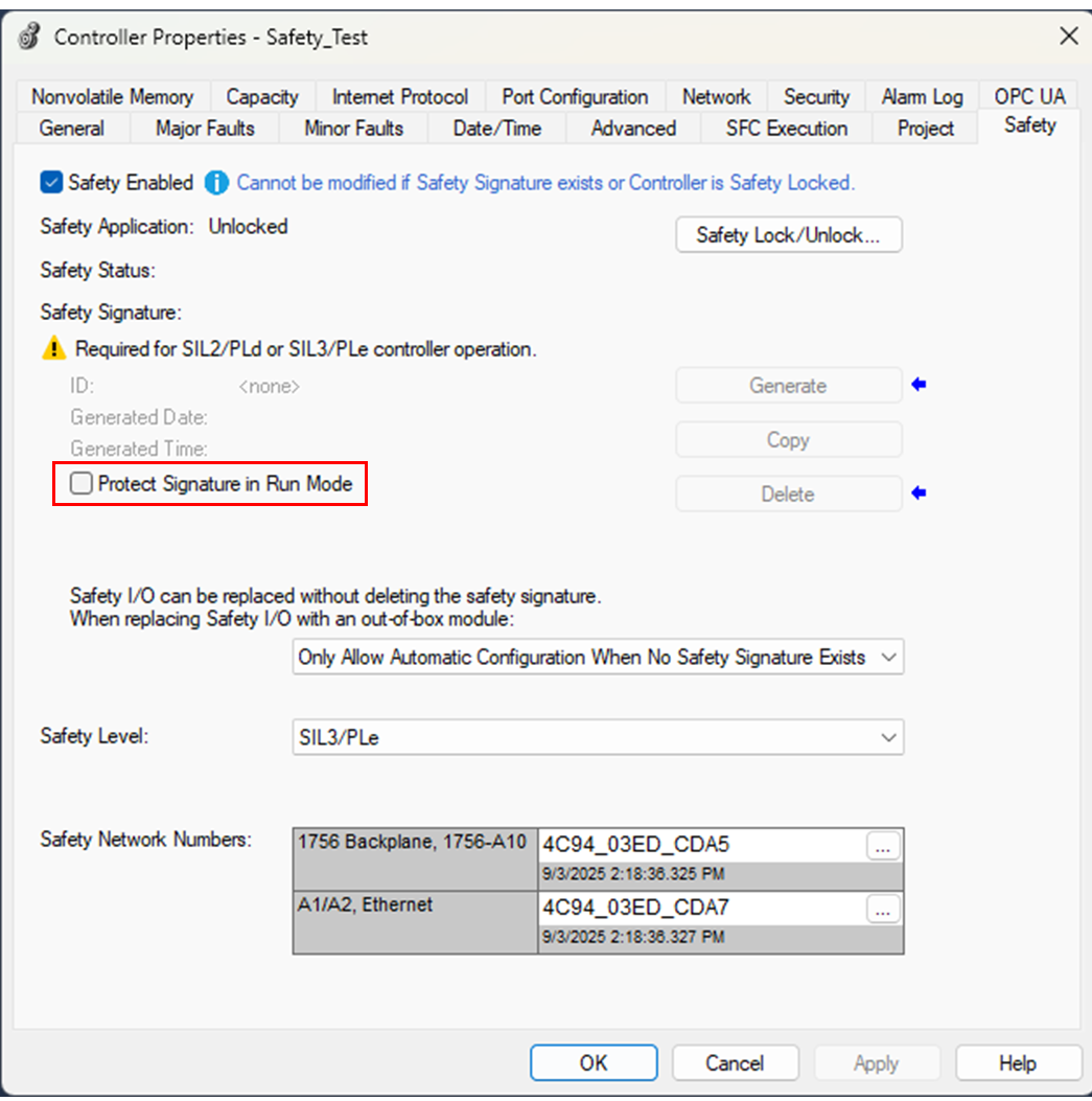 下图显示了在 Studio 5000 Logix Designer 项目中，安全签名的保护位置。