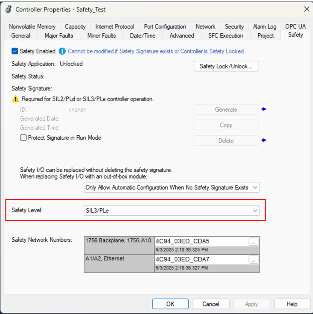 下图显示了如何设置 Studio 5000 Logix Designer 项目中的安全级别。