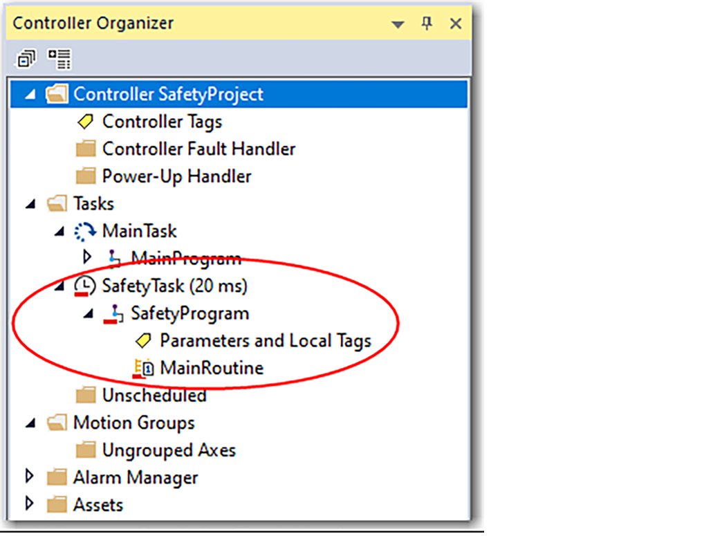 下图所示为 Logix Designer 项目中的安全任务。