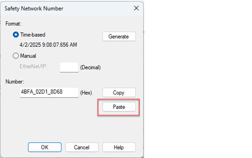 下图所示为在 Logix Designer 项目中粘贴 SNN 时需要点击的位置。