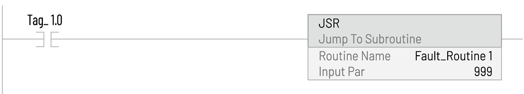 下图显示了 Logix Designer 中带标签的 JSR 指令示例。