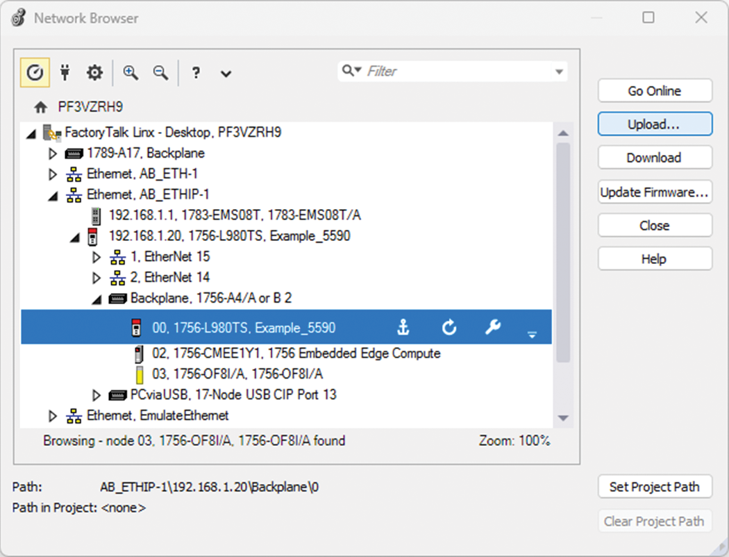 下图显示了如何使用 Network Browser 上传项目。