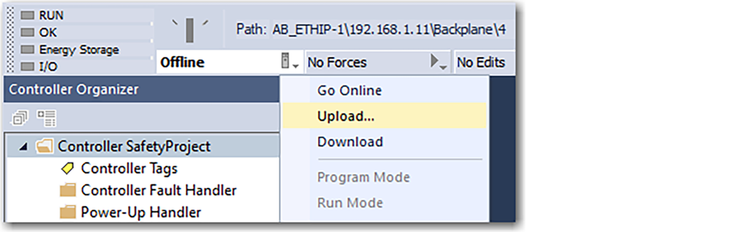 下图显示了如何通过控制器状态菜单上传。