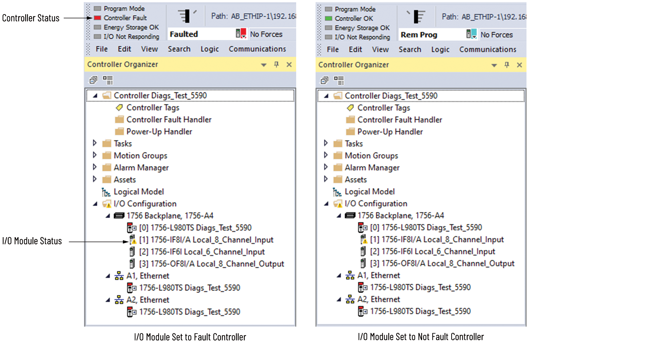 下图显示了如何查看控制器上的 I/O 故障。