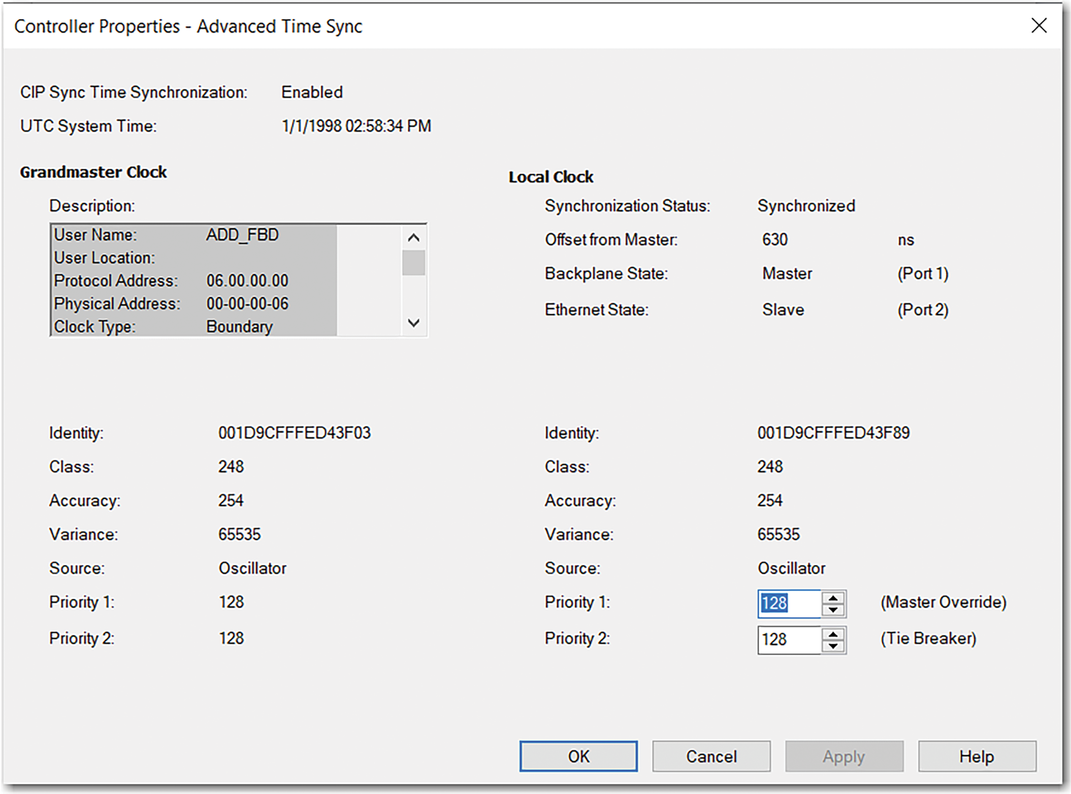 下图显示了 Advanced Time Sync 选项卡。