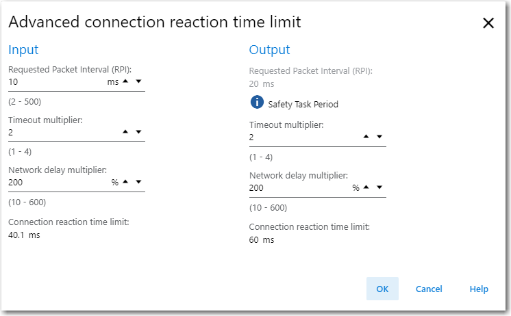 Advanced Connection Reaction Time Limit Configuration 对话框