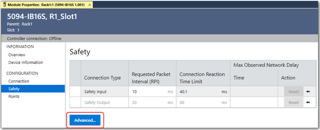Safety Advanced 按钮