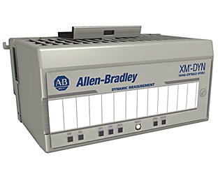 稍微朝向右侧的灰色测量模块，左上角带有蓝色 Allen-Bradley 徽标，稍微能看到模块顶部