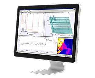 电脑桌面屏幕显示由 4 个 Emonitor 数据视图构成的彩色仪表板